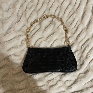 a new day Black Croc-Embossed Shoulder Bag with Gold Chain